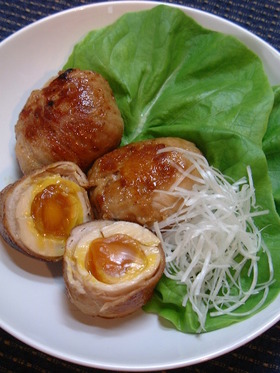 半熟煮卵の豚肉巻き