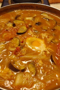 焼き納豆と夏野菜のマルタイキムチ鍋