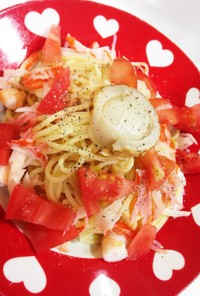 トマトと海鮮の冷製パスタ