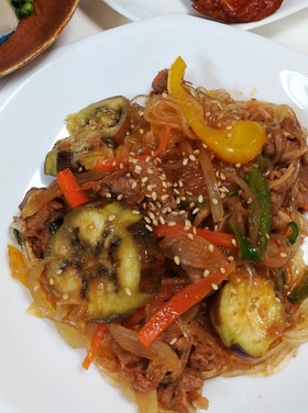 エバラ焼き肉のタレで茄子入りチャプチェ