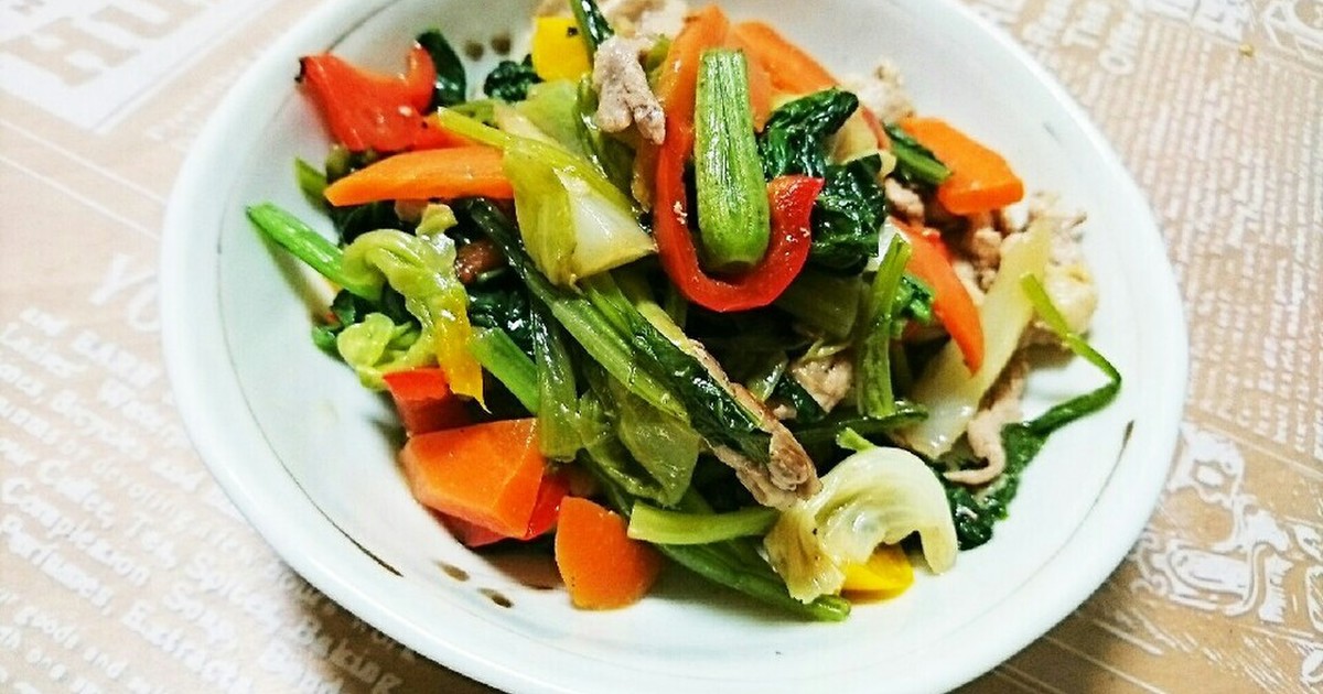 小松菜と豚こま肉とパプリカの中華炒め by うさこのおうち 【クックパッド】 簡単おいしいみんなのレシピが350万品