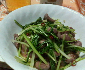砂肝と水菜のスパイシー炒め