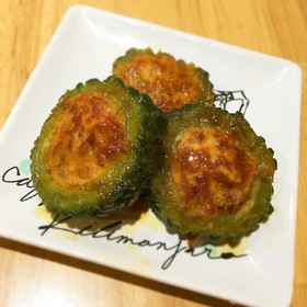 大洲朝市✩ゴーヤの肉詰め