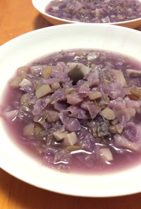圧力鍋で色々野菜と紫キャベツの岩塩スープ