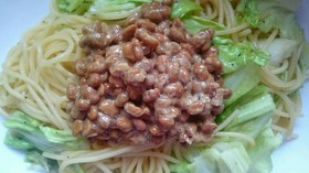 キャベツと納豆のパスタ