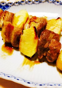 簡単！豚バラ肉とりんごの串焼き