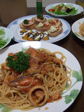 本格的☆海鮮トマトクリームパスタ