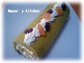抹茶*甘納豆*きな粉の和風ロールケーキ