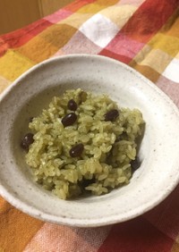 粉緑茶（抹茶も可）甘納豆餅米で赤飯→緑飯