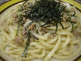 挽肉で作る和風焼きうどん