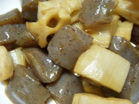 コンニャクとレンコン煮