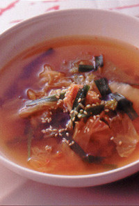 キムチとにらの簡単スープ