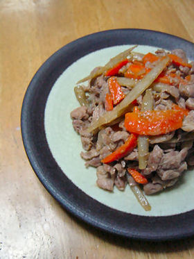 鶏肉とごぼうの味噌炒め