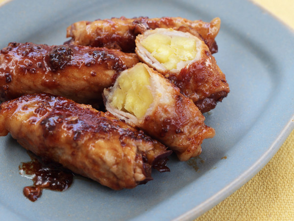 さつまいもの肉巻き 粒マスタード照り焼き