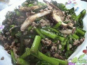 菜の花とひき肉の炒め物