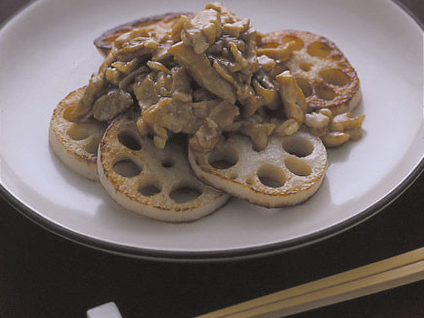れんこんソテー豚肉ソース