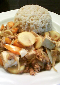 豆腐とツナと野菜のマヨネーズ醤油炒め