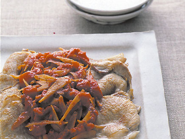 豚肉のソテーごぼう トマトソースかけ