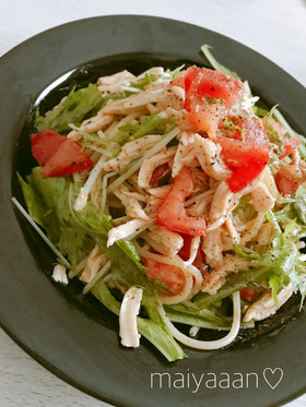 *トマトと水菜と鶏胸肉の冷製パスタ*
