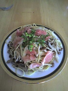 生ハムときのこのスパゲティー