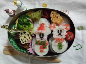 ゆきだるまミッキーミニーのキャラ弁
