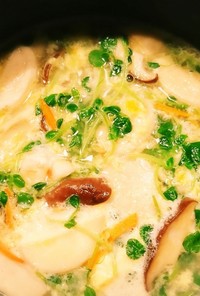 豆苗とキノコの玉子スープ