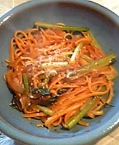 小松菜でナポリタン（ベジ）の写真