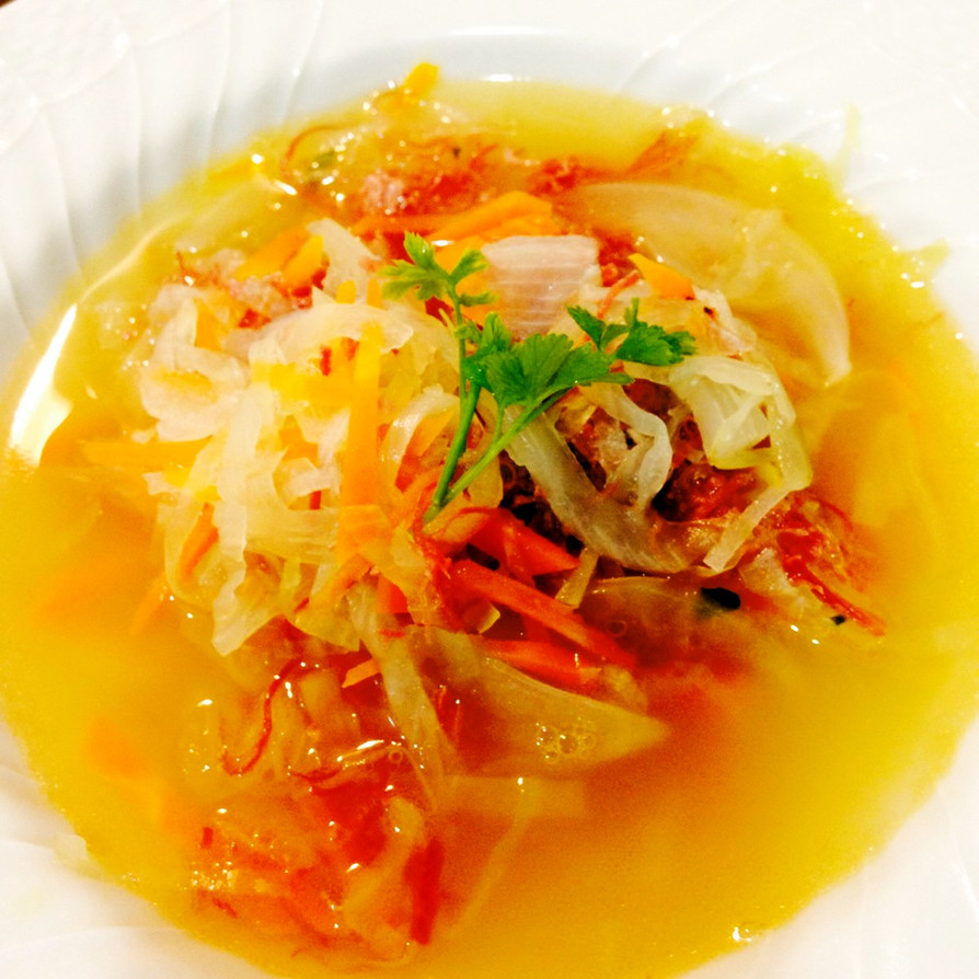 時短！食べるスープ（野菜とコンビーフ）の画像