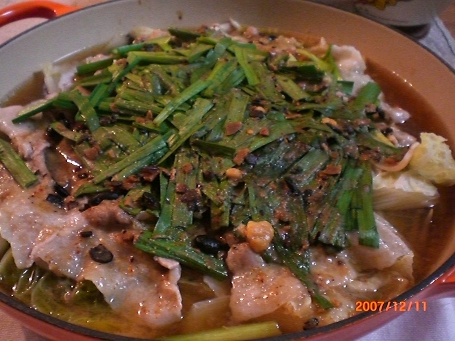 ルクルーゼで豚バラと白菜のトウチジャン鍋の画像