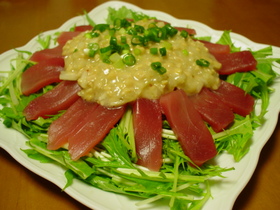 ☆まぐろと水菜のサラダ♪納豆ドレッシング