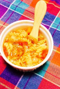 焼き鳥缶&トマト缶でマカロニトマトスープ
