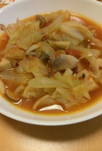 鶏肉とキャベツのトマト煮込みスープ