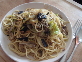 マイタケ塩昆布パスタ