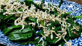 焼酎!ほうれん草とカリカリジャコのお浸し