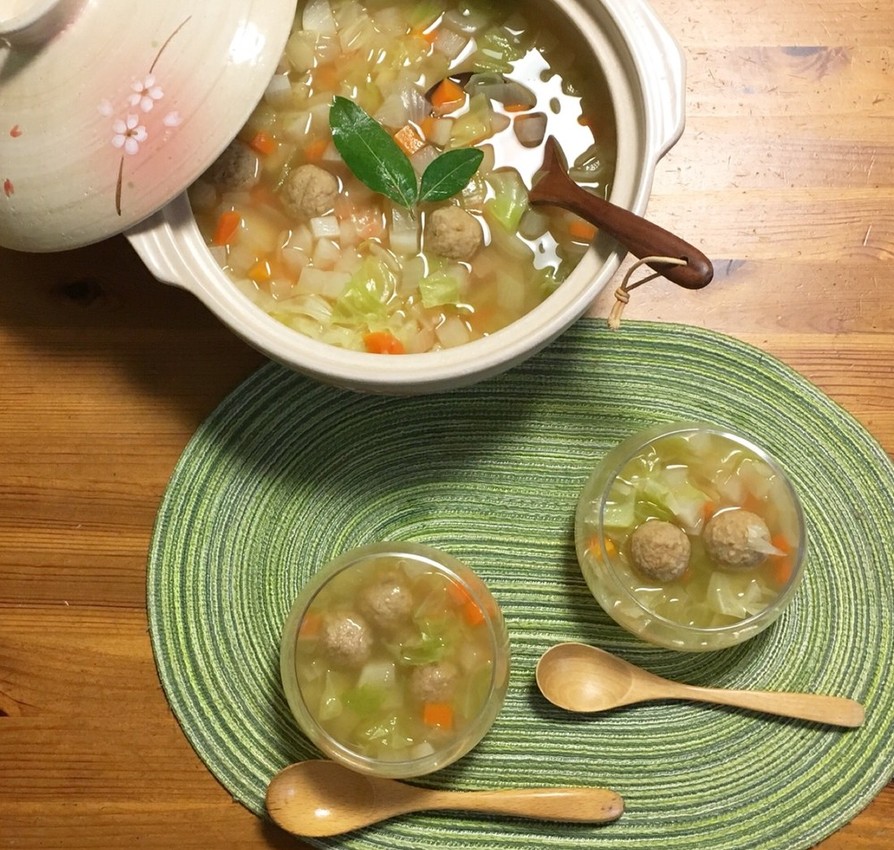 土鍋で！冷凍鶏団子と野菜のコンソメスープの画像