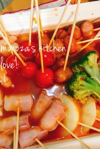 トマトスープに串野菜でトマト鍋