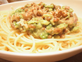 あるもので☆アボ納豆パスタ
