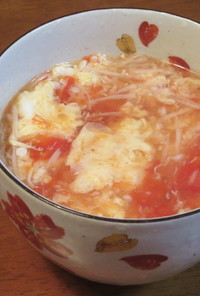 トマトとえのき茸のとろ～り卵スープ