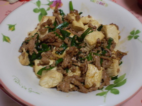 豆腐とニラの中華風炒め