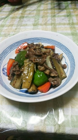 なすと牛肉♪焼肉のたれで中華炒め☆