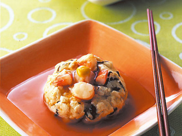 豆腐とえびの茶巾蒸し