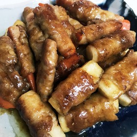 大根と人参の豚バラ巻き照り煮