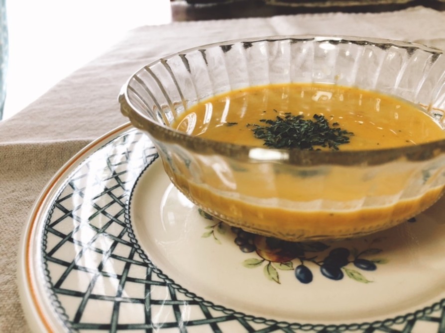 材料3つ冷たいかぼちゃスープ時短簡単の画像