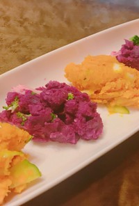 不気味だけど美味しい紫芋とかぼちゃサラダ