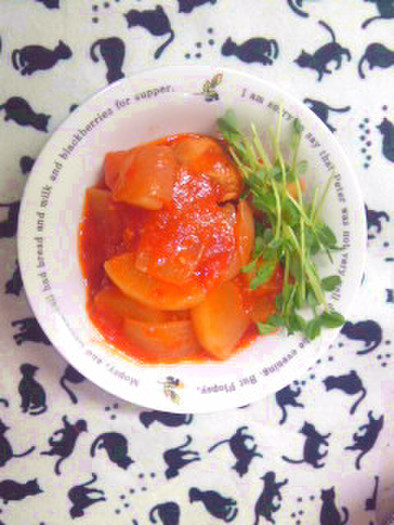 トマト缶で洋風鶏大根の写真