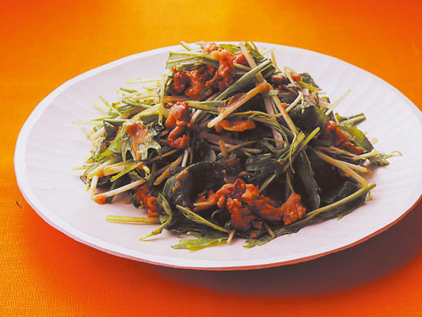 水菜と豚バラのごまみそ炒め