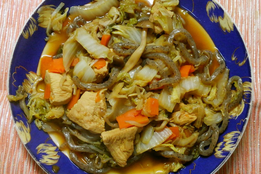 ヘルシー❀白菜と蒟蒻 鶏肉のソース炒め♪の画像
