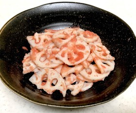 日本酒のお供に!レンコンの酒煎り明太和え