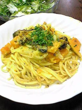 かぼちゃと貝のパスタ