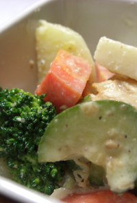 冬野菜、セロリと帆立の胡麻マヨサラダ